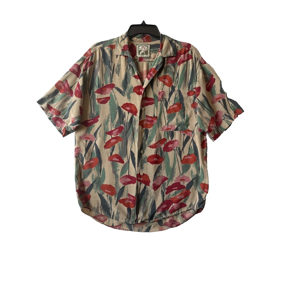 Vtg Georg Haupt Floral Button Up Shirt S Hawaiian Camp Poppy Art Germany 90s